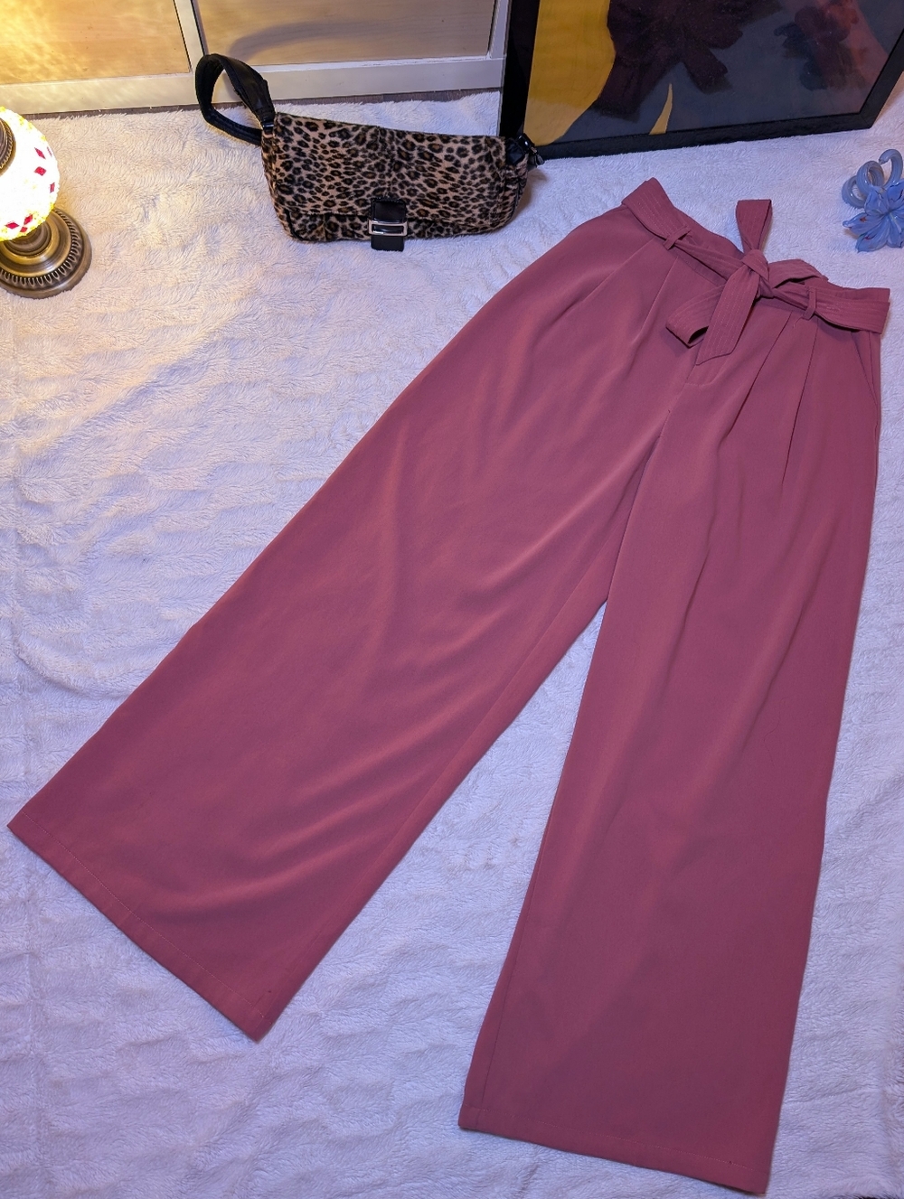 DO+BE Mauve Pink High-Waist Wide-Leg Paperbag Pants with Tie